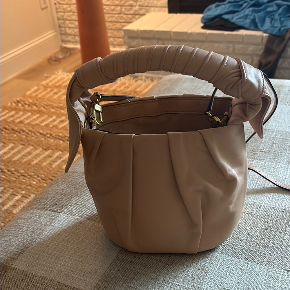 STAUD Beige Leather Bucket Shoulder Bag